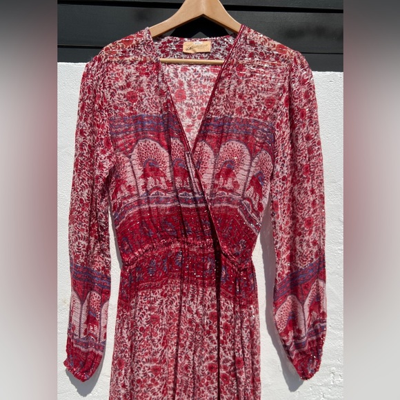 VTG Red Floral Long Sleeve Sheer Beach Coverup Jumpsuit - Picture 12 of 14